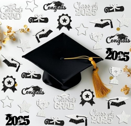 200PCS Black Sliver Graduation Confetti Class of 2025 Graduation Table Decoratio - Picture 4 of 17
