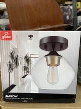 Harrow 1-Light Matte Black Semi-Flush Mount Ceiling Light with Gold Accent 