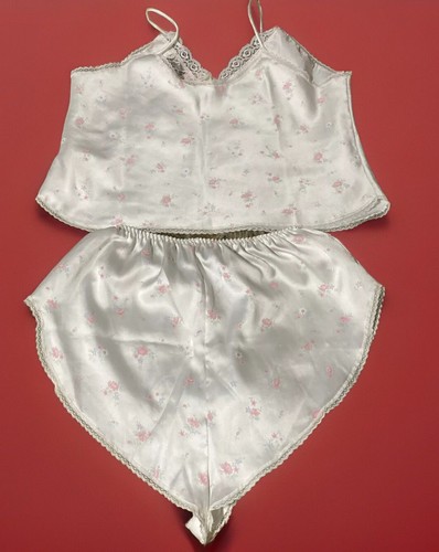 VTG Pink Floral Lingerie Babydoll Silky Shiny Nightie Hi Cut Cottagecore M USA - Picture 5 of 13