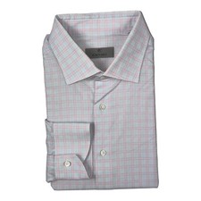 Canali Current 1934 Light Blue Pink Checked Mens Cotton Button Front 17.5/44
