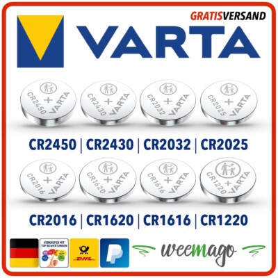 Varta Lithium Knopfzellen CR2025 l CR1620 l CR2032 l CR1220 l CR2430 Bulk Ware