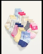 Old Navy Baby Boy Girl 10 Pack Socks Stripes Solids Blue Pink Yellow 12-24M