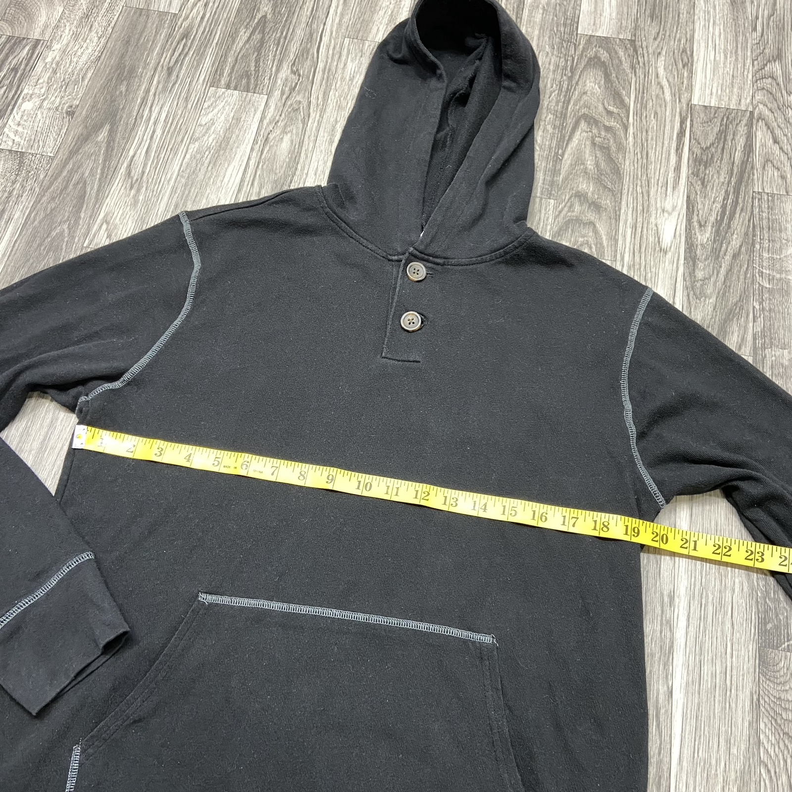 GAP Button Front Pullover Black Hooded Sweatshirt… - image 5