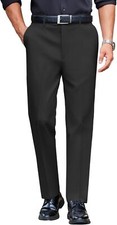 Mens Slim Fit Dress Pants Stretch Waist Flat Front Wrinkle Free Business