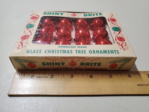 Vintage Shiny Brite Mini Glass Christmas Tree Ornaments Box Of 12 Red Balls - Picture 12 of 14