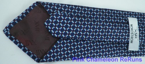 XMI PLATINUM 58"L 3 3/4"W Navy Blue Blue & Red Hand Made All Silk Mens Neck Tie - Picture 2 of 4
