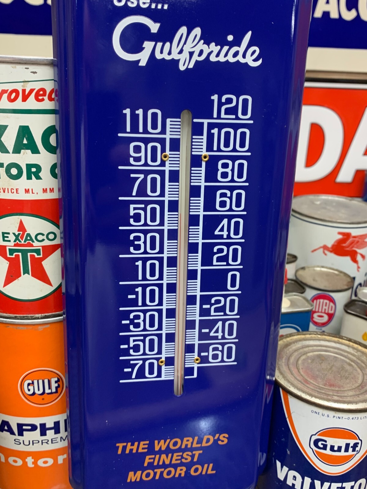 "GULF MOTOR OIL" METAL ADVERTISING THERMOMETER, (17"x 5") NEW IN BOX eBay