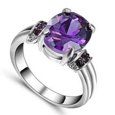 Elegant 925 Sterling Silver Purple Amethyst Charm Wedding Engagement Ring Size 8
