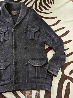 Double RL RRL Ralph Lauren Charcoal Shawl Cardigan Sweater 