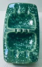 Ashtray Mid Century Mod Pottery Green 7 Slots Green Speckled No Maker USA