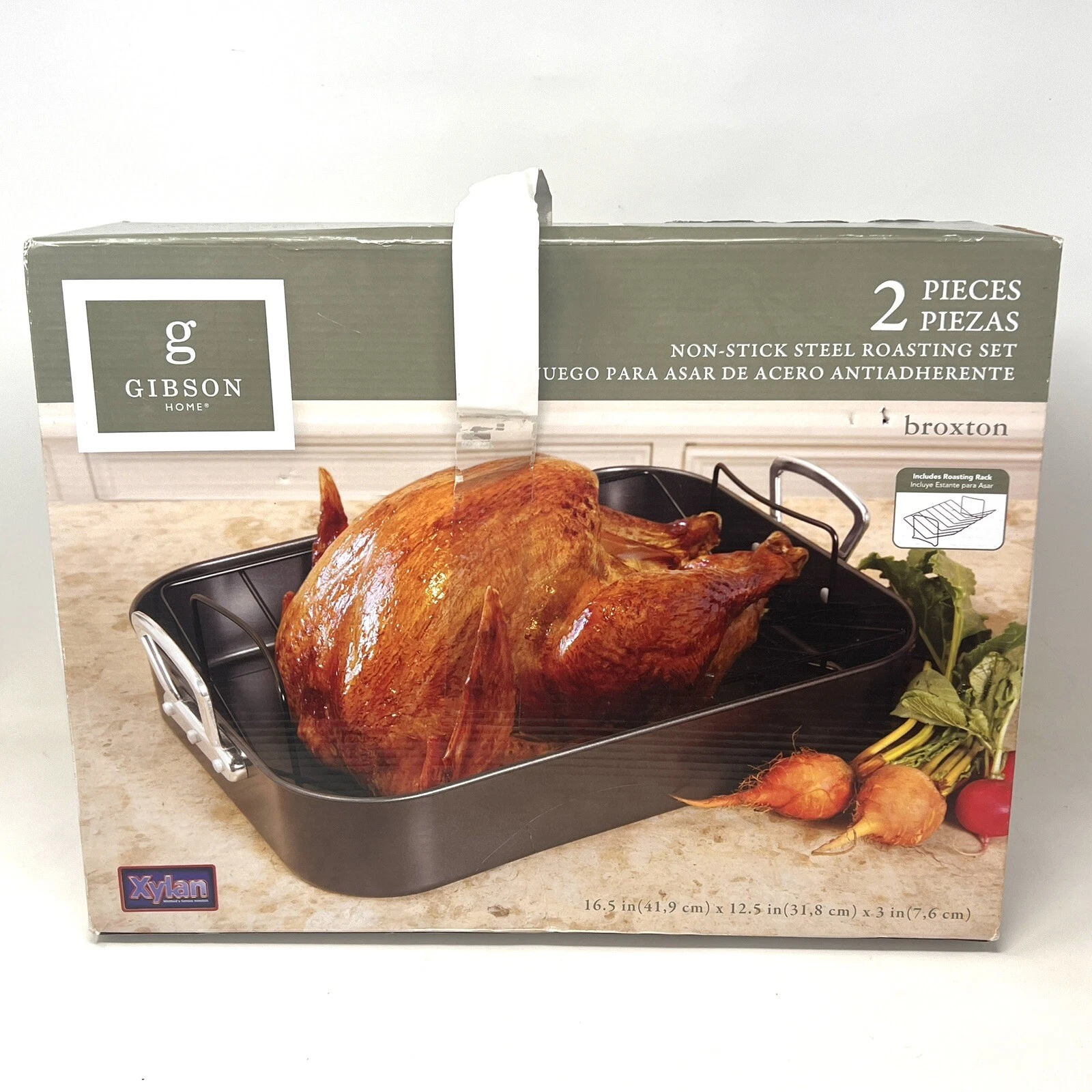 Gibson Home Broxton Non-Stick Steel Roasting Pan Set with Roaster Rack