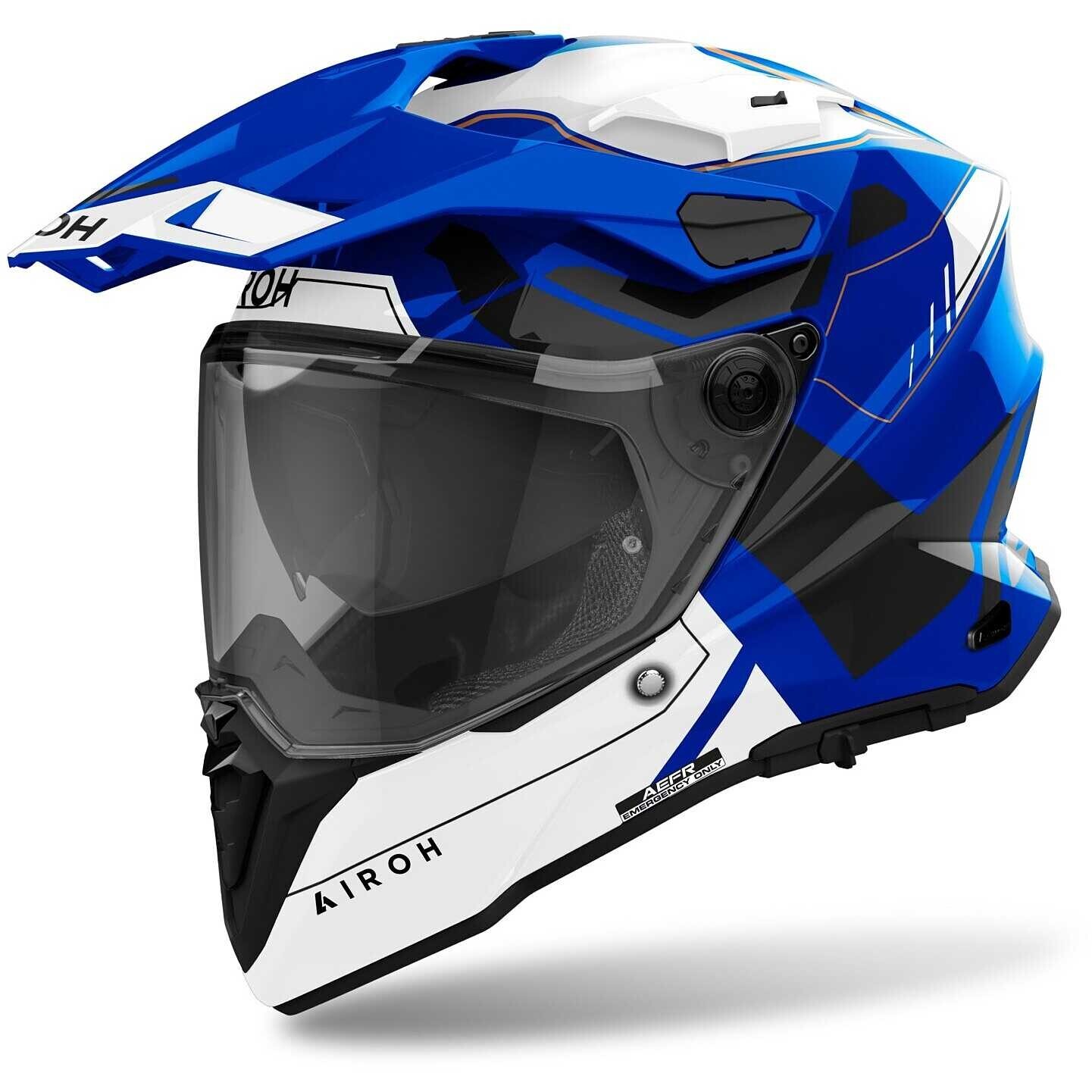 CASCO MOTO INTEGRALE FIBRA DUAL AIROH COMMANDER 2 REVEAL BLU GLOSS TG S