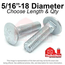 5/16"-18 Grade A 307A Full Thread Square Carriage Bolts Zinc (Pick Length & Qty)