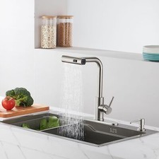 Brushed Nickel Kitchen Faucet with Pull Down Sprayer  Soap Dispenser