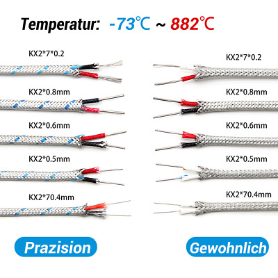 Typ K Thermoelement Ausgleichsleitung Abgeschirmtes Geflechtkabel K2 x 0,2-0,8mm