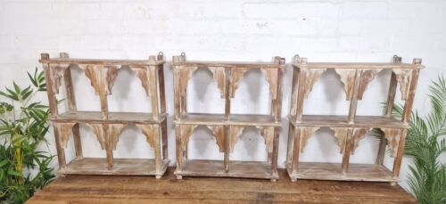Vintage Reclaimed Indian Solid Wooded Arched Temple Wall Display Shelf Shelves - Picture 2 of 9