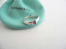 Tiffany & Co Silver Pink Tourmaline Ring Gemstone Band Sz 7.25 Gift Pouch Love