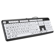 Large Print Computer Keyboard 104 Keys High Contrast USB Wired PC Black