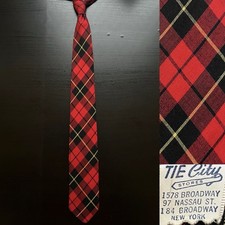 Tie City Clan Wallace Tartan Red Skinny Slim Wool Tie EUC VGUC VTG 1950s 1960s