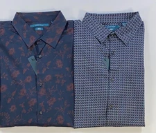 Men's Perry Ellis Big Tall SLIM FIT Stretch Button Front Long Sleeve Shirt 2XLT