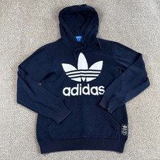 Adidas Sweater Mens S Small Blue Hooded Knitted Big Logo Tre Foil Pullover