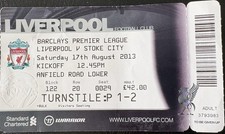 Ticket Stub, Liverpool v Stoke City, Premier League, 17/8/2013