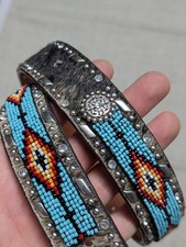 vintage ARIAT buckle belt BEADED cowhair 26 native american indian WESTERN rodeo