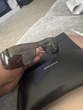 Saint Laurent Womens Shield Sunglasses Silver...