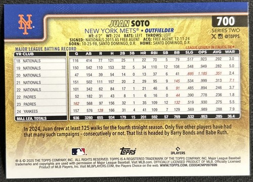 2025 Topps Serie 2 JUAN SOTO Golden Mirror Immagine Variazione SSP #700 METS - Foto 3 di 4