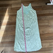 80s VTG Vassarette Nightgown Size L Green Nylon Lace Trim USA Sleeveless 40123