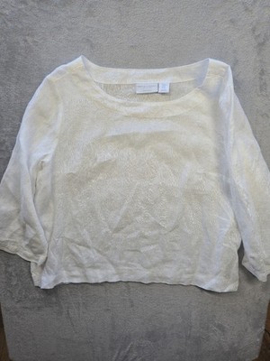 Martha Stewart 100 Percent Linen Open Neck White Top Size Extra large