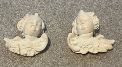 Set Of 2 Plaster Cherub Angel Wall Hanging 5  High