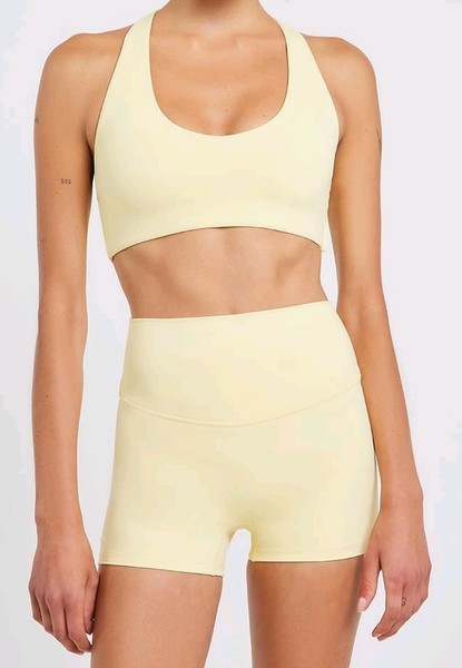 Stylerunner Women’s yellow Sports Bra & Biker Shorts Athletic Outfit Set Size L