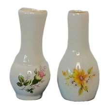 Miniature Vase 2 1/2” Tall Porcelain  Yellow and Pink Flowers Gold Rim