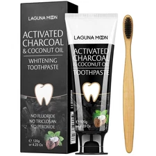 Lagunamoon Whitening Charcoal Toothpaste for Sensitive Teeth, Enamel Coconut 