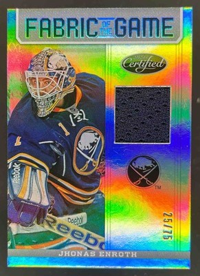 2012-13 Certified Jhonas Enroth Fabric of Game Mirror Hot Box /75 #FOG-JHE MEM