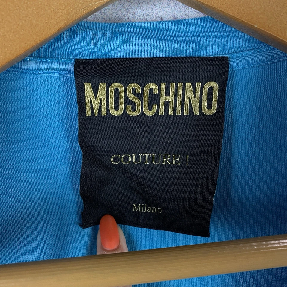 Camiseta De Colección Moschino Couture Milano Para Hombre Lujo Grande Logo Camiseta Azul Talla 40 Foto 4 de 4