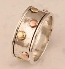 Solid Copper 925 Silver Brass Minimalist Healing Handmade Unisex Spinner Ring