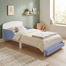 Wooden Bed Frame with Integrated Bookshelf Single Bed for Kids Toddlers Blue