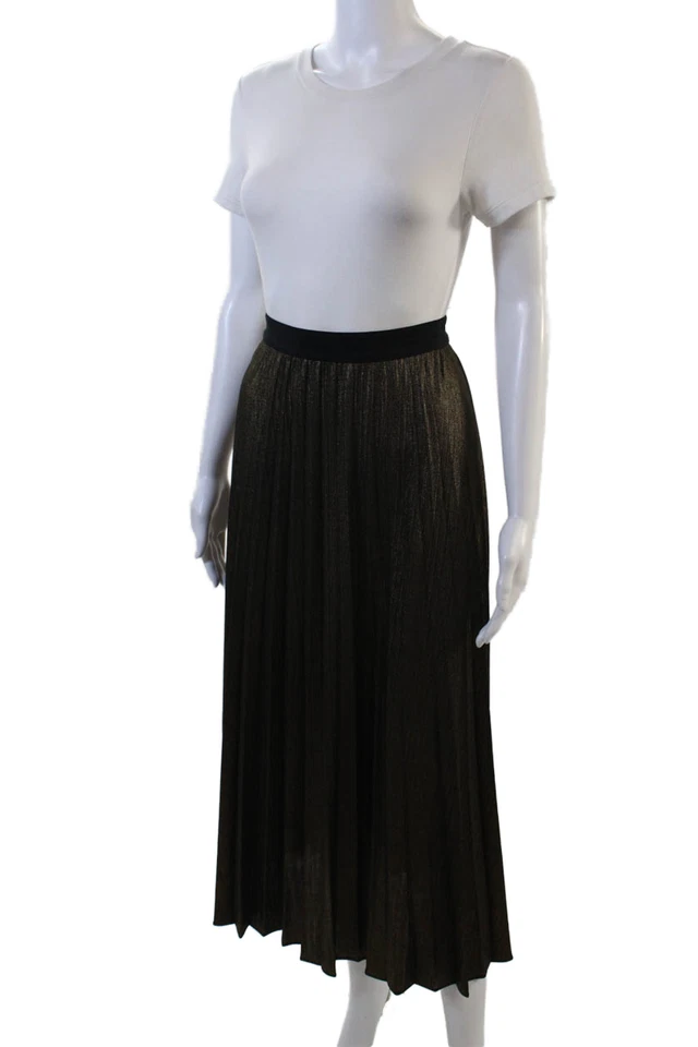 Elie Tahari Womens Metallic Elastic Waist Pleated Maxi Skirt Bronze Size S - Image 2 of 4