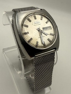 VINTAGE MIDO MULTIFORT AUTOMATIC MEN'S ALL STAINLESS STEEL WATCH--RUNNING--MONOS