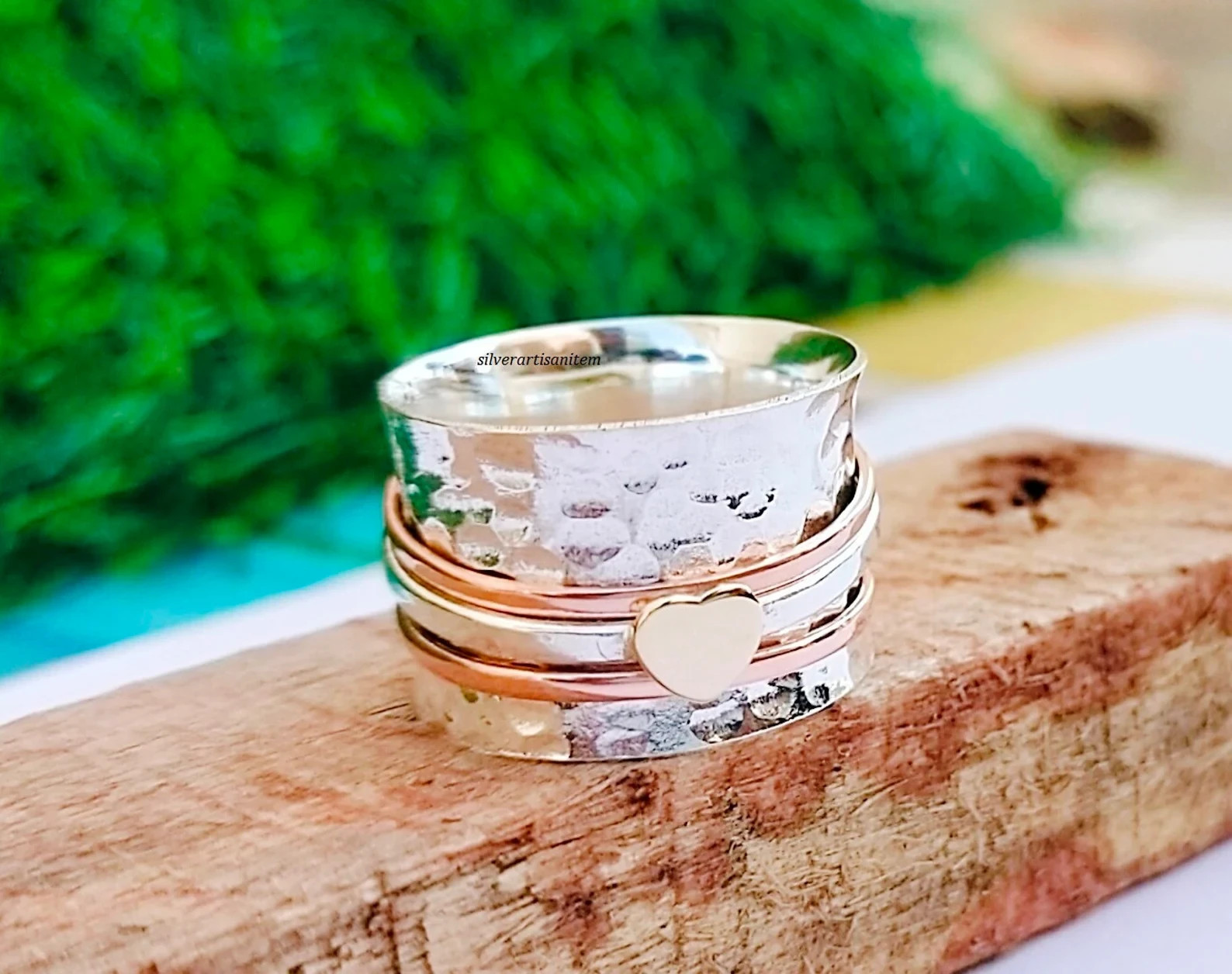 Handmade 925 Sterling Silver Spinner Ring, Meditation Fidget Ring Mk ...