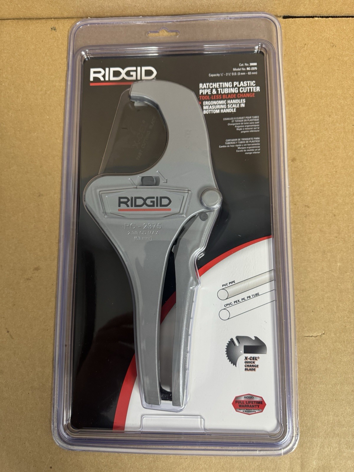 RIDGID RC-2375 Ratcheting Plastic Pipe & Tubing Cutter 30088 1/8-2-3/8 Sealed