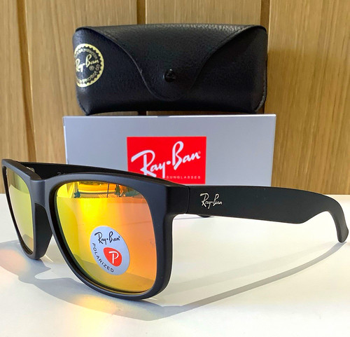 Ray-Ban Justin RB4165 Sunglasses Black Frame Red Mirrored Polarised 145