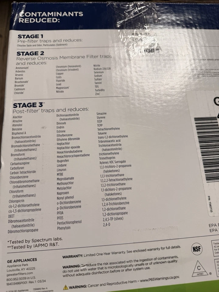 New/Open GE Under Sink 5-Stage Reverse Osmosis Water Filtration System GXRV40TBN - Image 2 of 2