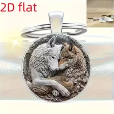 Wolf Couple Wolves Keychain Key Ring Car Backpack Purse Bag Charm Wildlife Gift