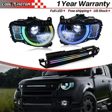 For 20-2025 LR Defender LED Sequential Projector Headlights & Grille Strip Lamps