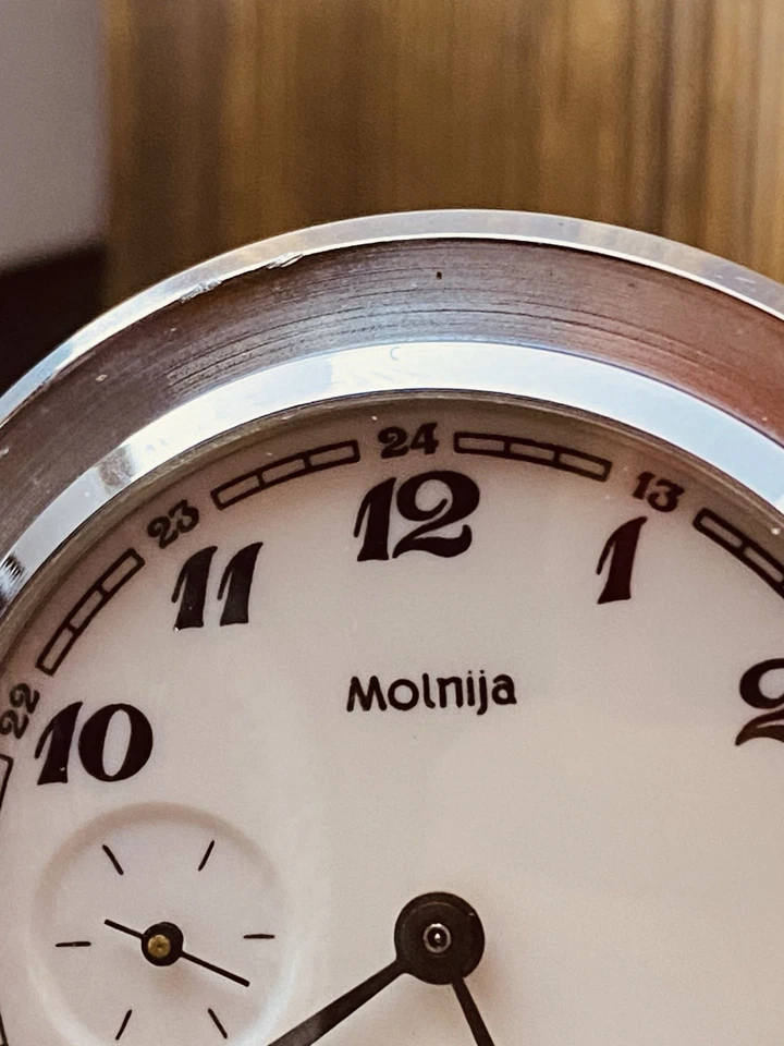 Vintage Military Molnija Pocket Watch 50mm Molnija 3602 Soviet USSR #6996 - Image 3 of 4