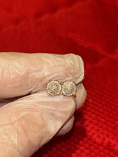 10K Yellow Gold Round Diamond Cluster Stud Earrings, Screw Back