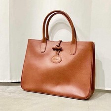 Longchamp Roseau Brown Leather Tote Bag Top Handle Inner Zip Pocket 29cm 21cm